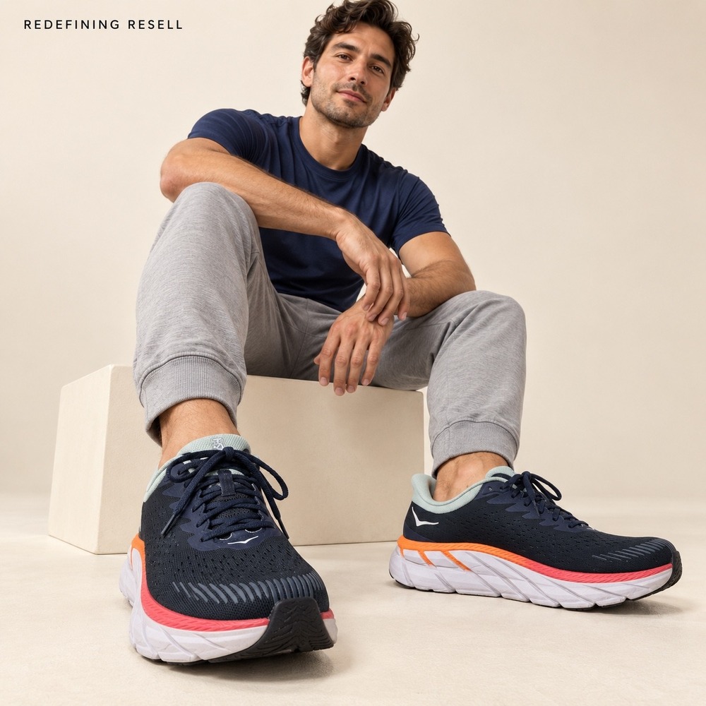 Hoka One One Clifton 8 Mens Navy Orange Running Shoes 1110508 Size 11